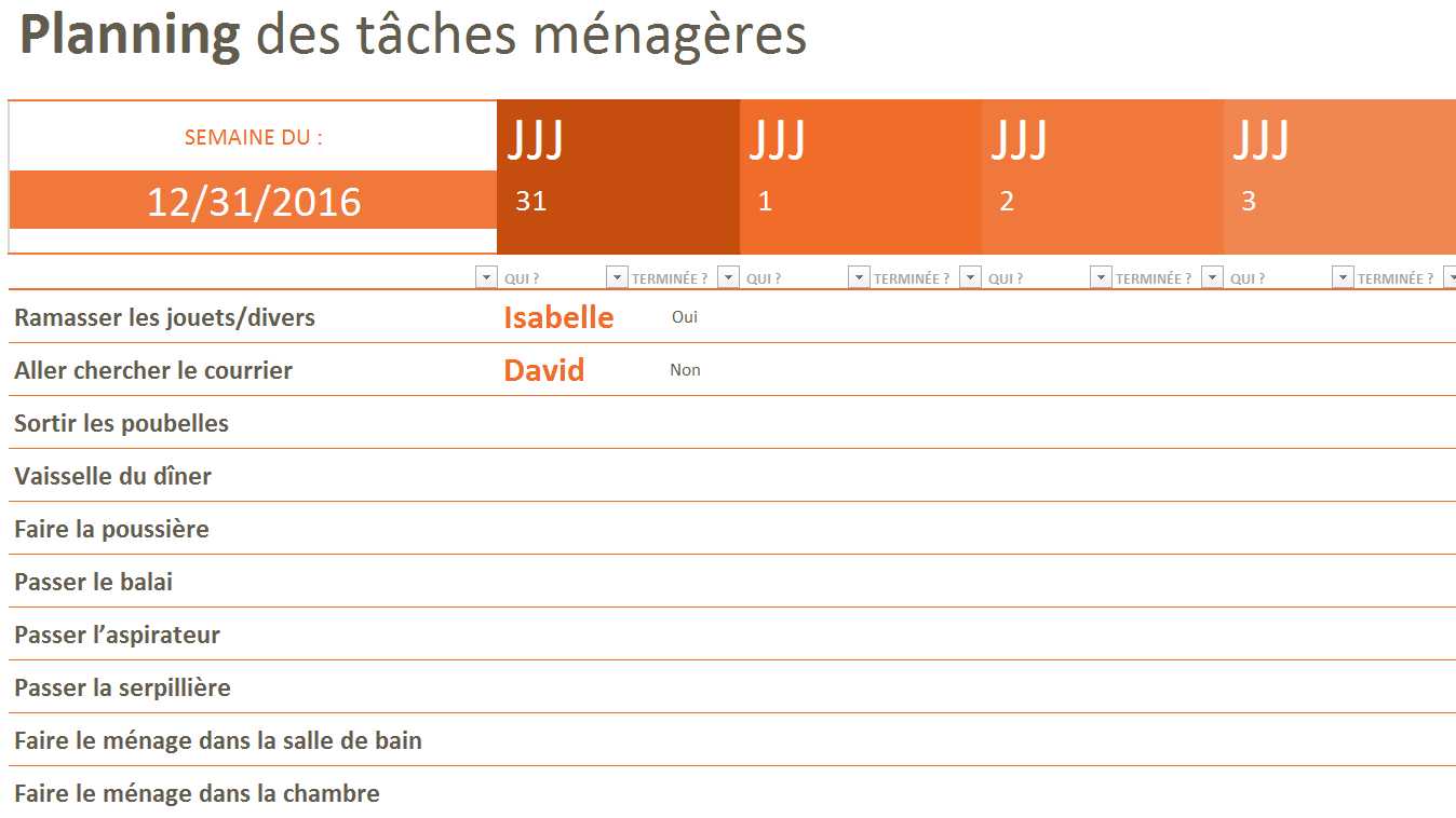 exemple planning taches