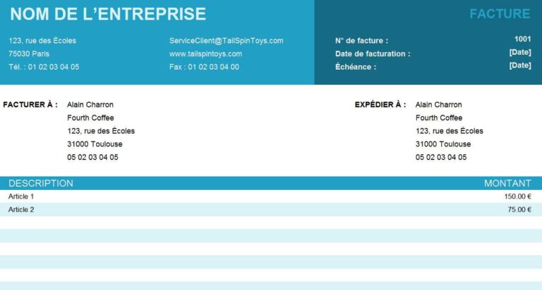 Modèle de facture simple excel