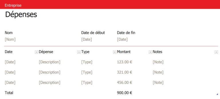Journal des dépenses Excel Modèle