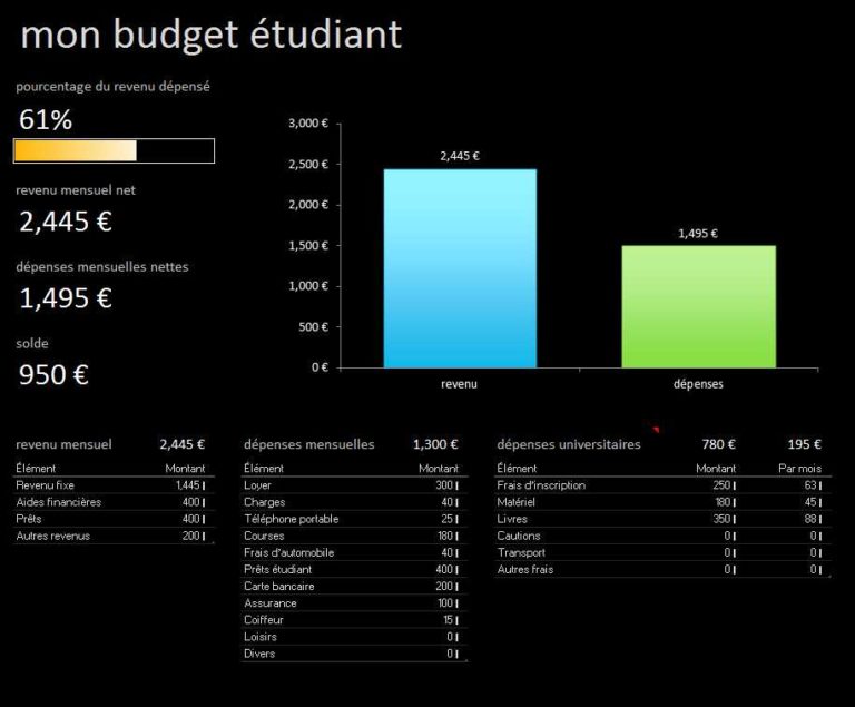 Mon budget étudiant excel modèle