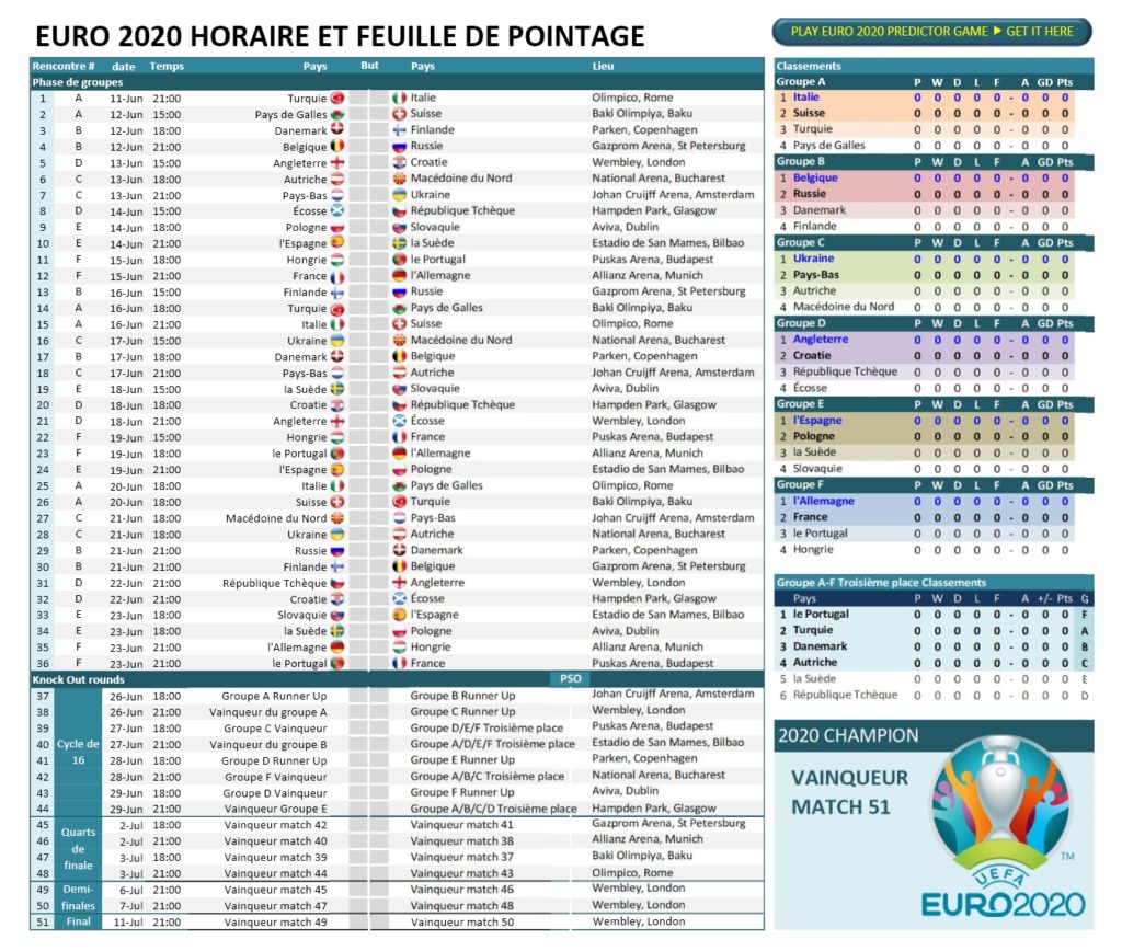 Championnat d'Europe de football 2020 - Calendrier et ...